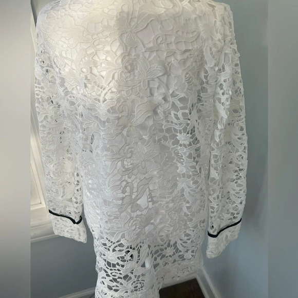 Ming Wang Sz S magnificent openwork white/black trim lace jacket Heritage lovely - Picture 8 of 15